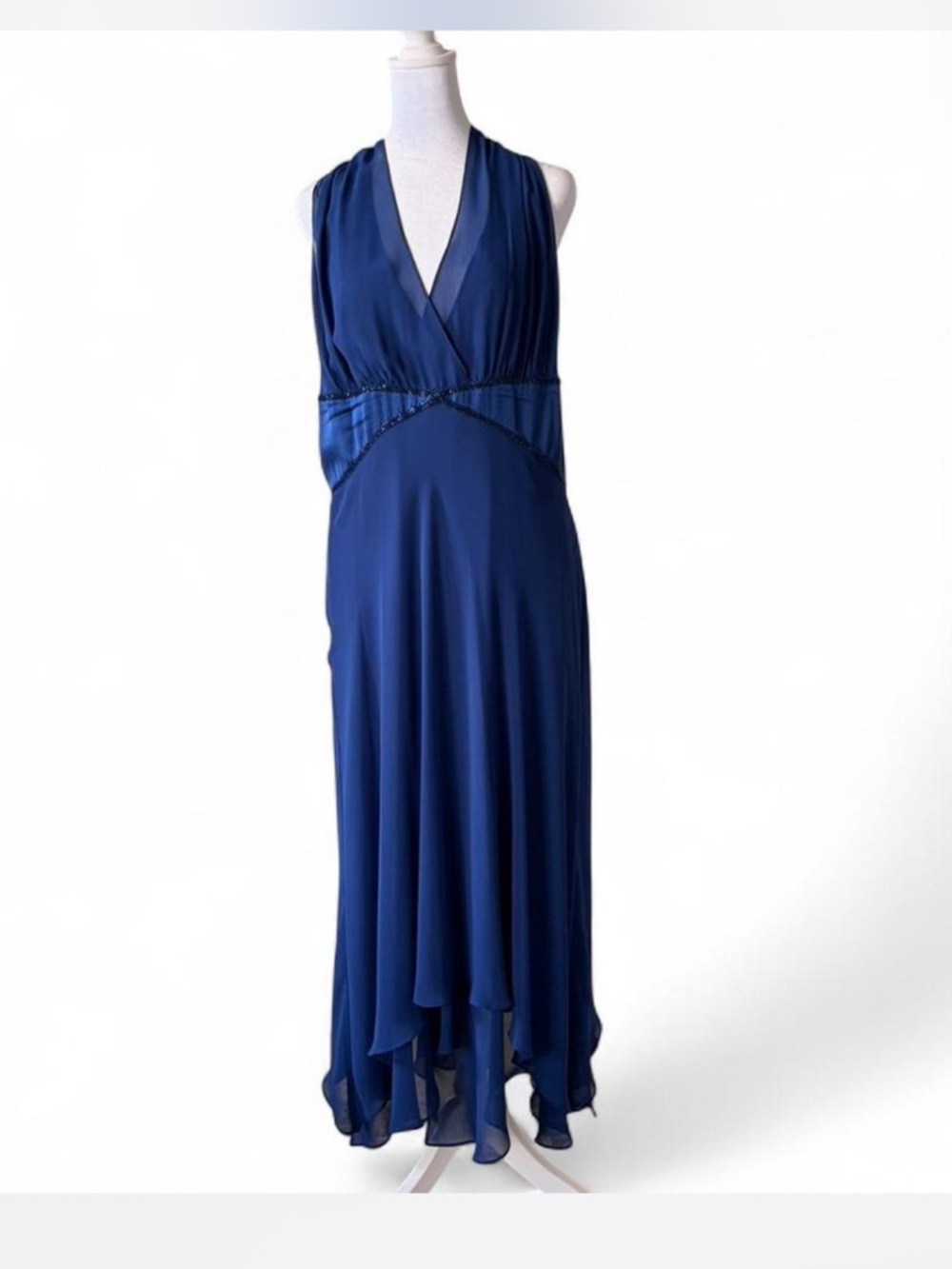 Donna Morgan Royal Blue Evening  Beaded 100% Silk Dress Y2K